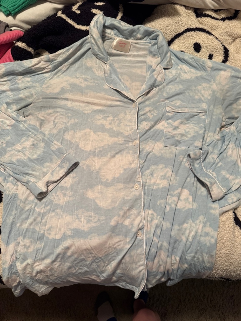 In My Sundays Cloud-Print Light Blue Women's Pajama Set- Relaxed Button Front